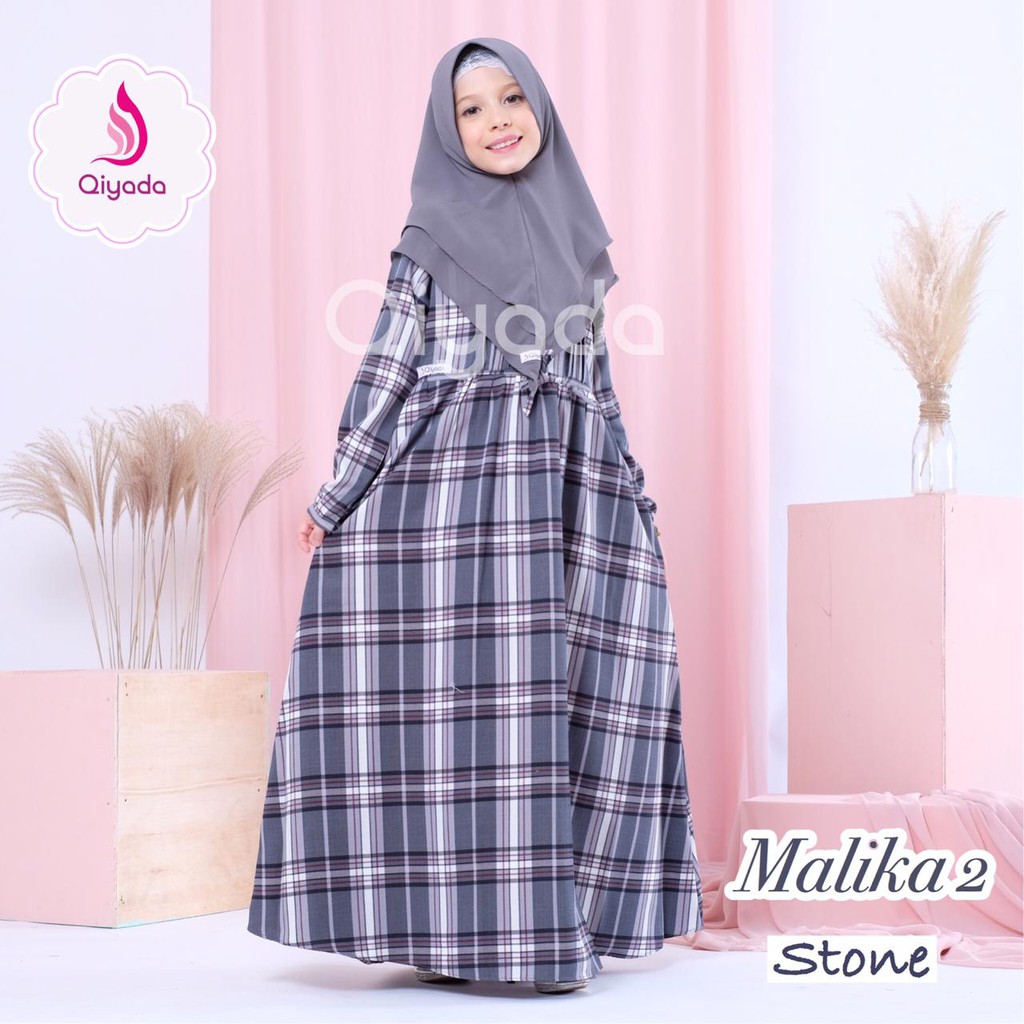 Gamis Dress Anak Perempuan 3-12 Tahun linen diamond Malika Qiyada Motif Kotak Kotak