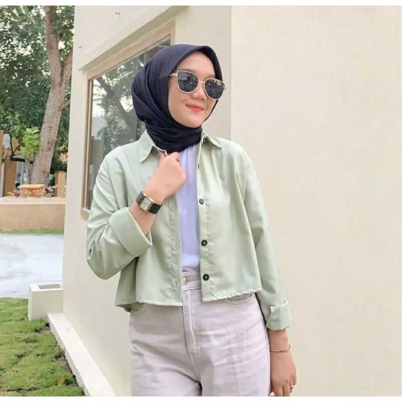 BELFIE CROP - KEMEJA OVERSIZE CROPTOP SHIRT - HANIN CROP OUTER