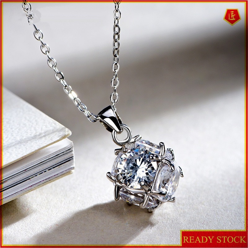 [Ready Stock]Fashion Silver-Plated Diamond Necklace Rubik's Cube Pendant