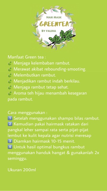 Cek Manfaat Hair Mask Green Tea 