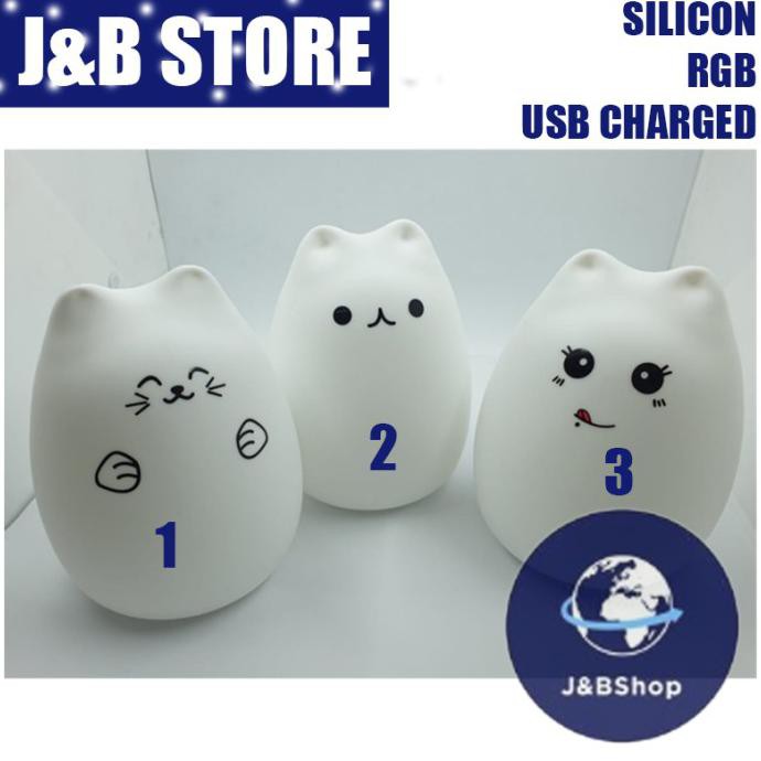 Lampu Kucing Lucu Imut Lampu Tidur Dekorasi Kamar RGB Light USB Charge