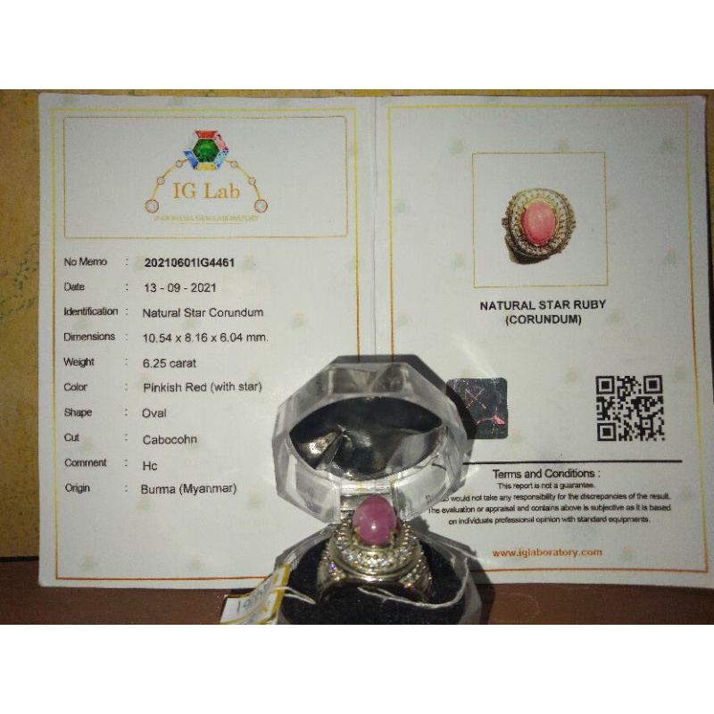 Natural Ruby Star Burma Plus Memo