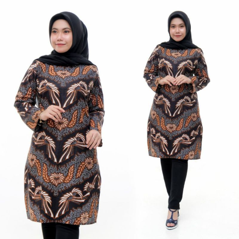 tey-17 Batik wanita ASJ SA HRB026 Kenongo Kemeja Tosca Pendek-Tunik C