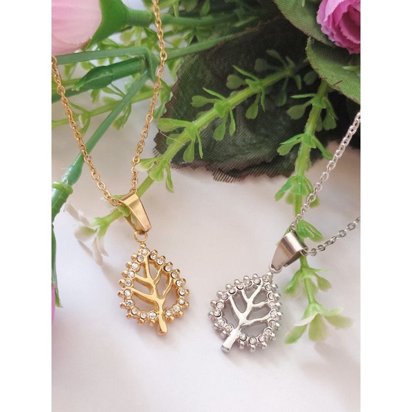 Kalung Set Liontin Permata Titanium Kalung Emas dan Putih KX7