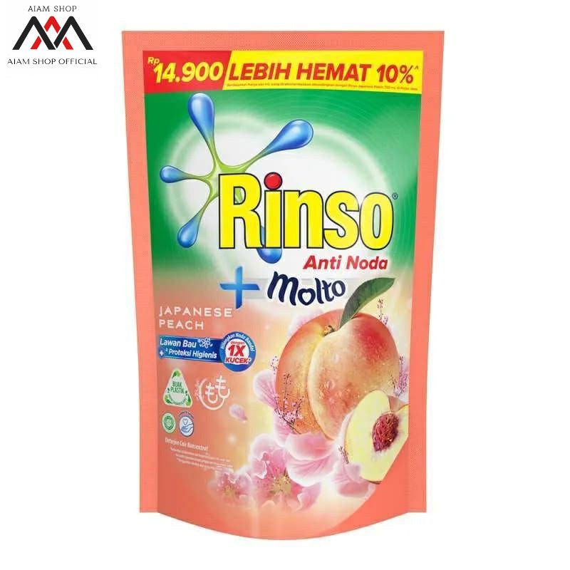 Rinso Detergen Cair Anti Noda + Molto Japanese Peach - 625 ml
