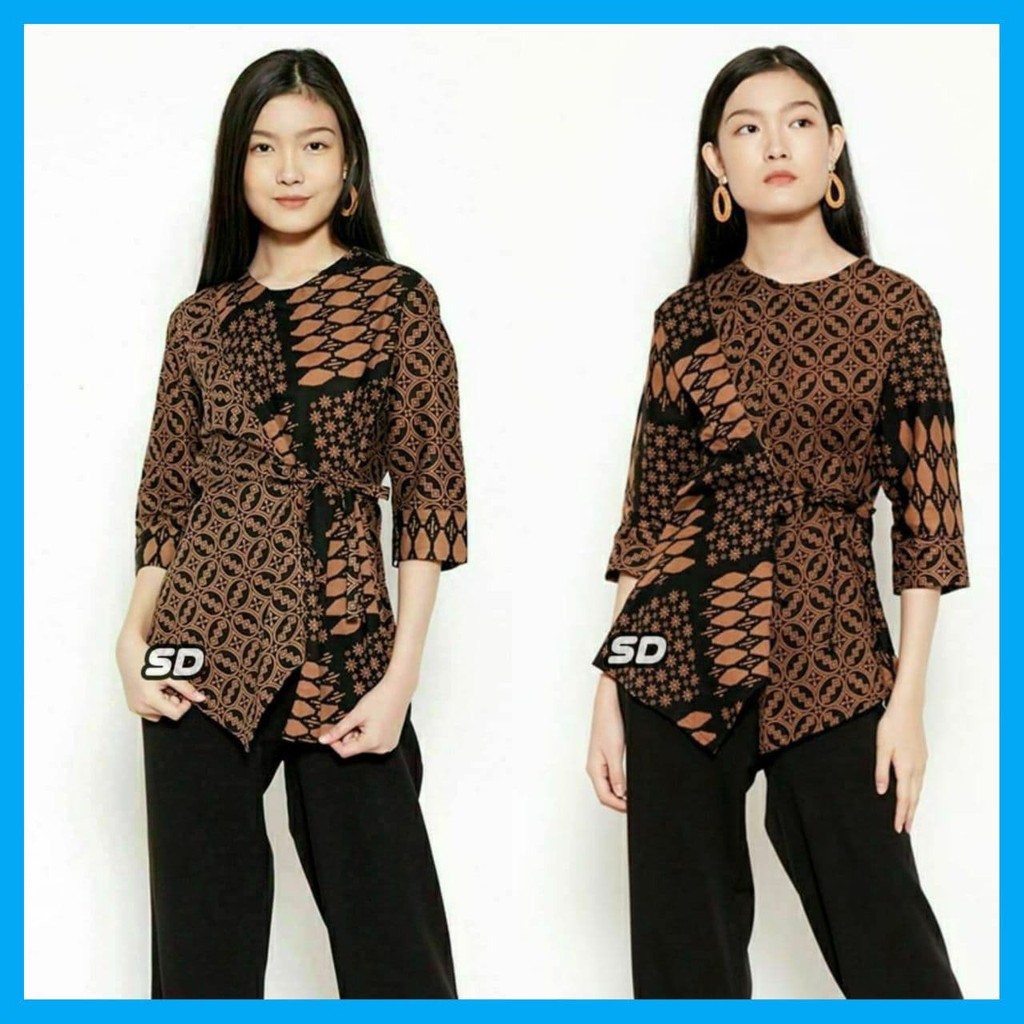 BLOUSE BATIK STYLE KOREAN FASHION WANITA COKLAT LAWASAN SLIMFIT KEKINIAN KOMBINASI TERBARU