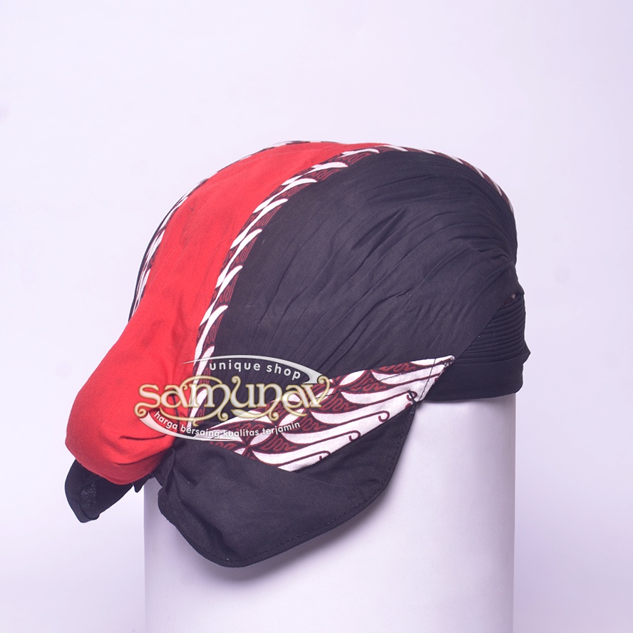 Blangkon Lipat Jebeh Hitam Merah Motif Samurai Putih
