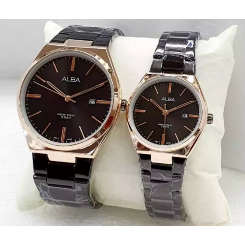 Jam Tangan Couple Alba 5 Bar Steinless Stell Varian Terbau