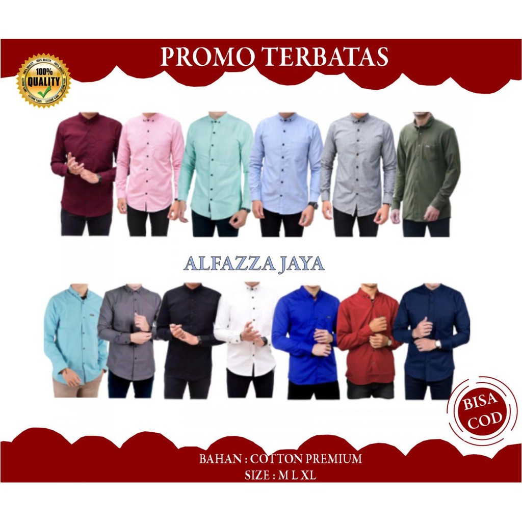 Kemeja Polos Distro Pria Basic Lengan Panjang Hitam Panel Formal Kantor