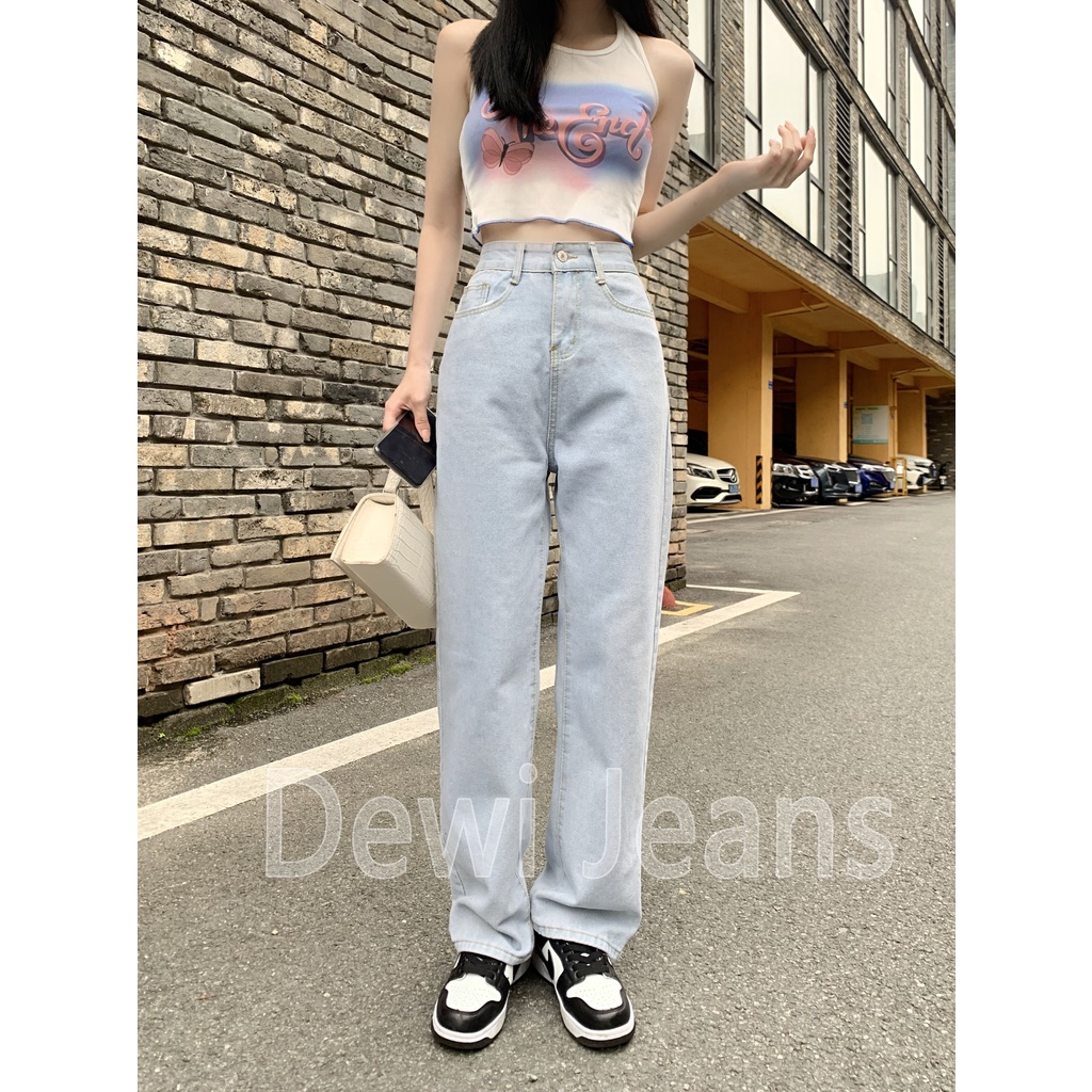 L.A.Outlet J53 Celana Jeans Wanita Celana Wanita Berkobar HW Pinggang Tinggi Celana Skinny Biru Muda   Jeans Impor Gaya Korea Musim Panas Segar