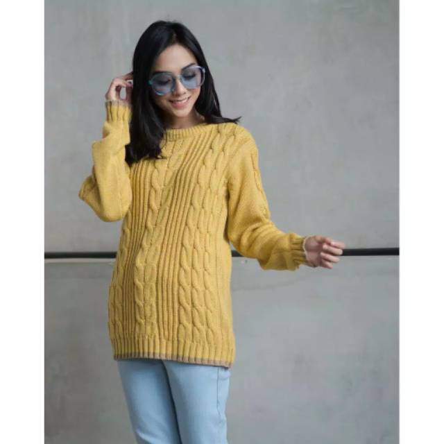 Sweater CABLE STRIP Pakaian Rajut Atasan Wanitac | Cardigan Rajut Tebal | Pakaian Wanita | Outerwear Wanita