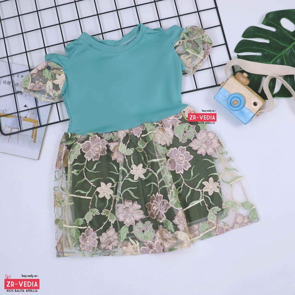 Dress Indira uk 1-2 Tahun / Dres Brukat Anak Perempuan Murah Baju Atasan Pesta Sabrina Brokat Lengan