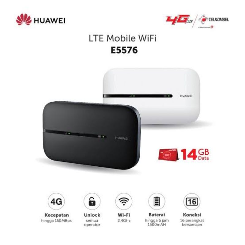 Modem Mifi Huawei E5576 4G free kuota 14gb