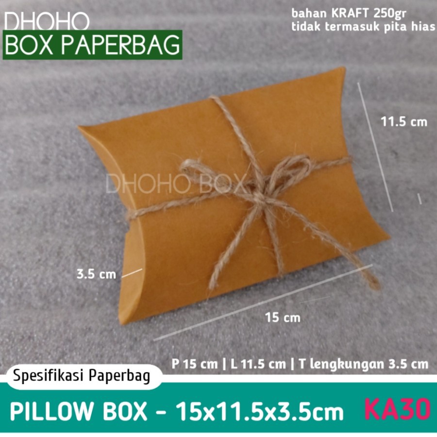 

ISI 36 BIJI pillow box kraft 15cm ka30 | kotak kado kardus dus souvenir aksesoris