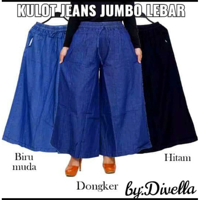 celana kulot jeans wanita//celana kulot jeans jumbo lebar by divella