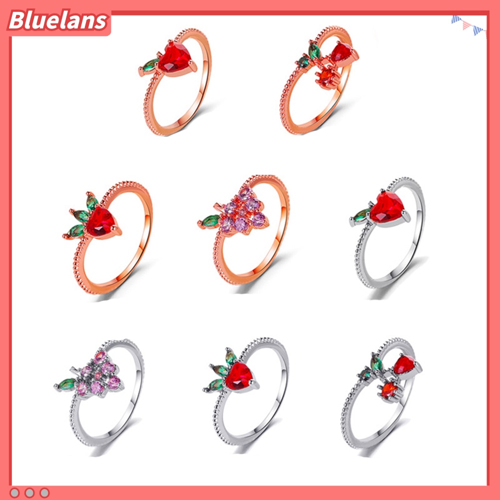 Bluelans Lovely Style Grape Apple Strawberry Cherry Design Ring Women Jewelry Ornaments