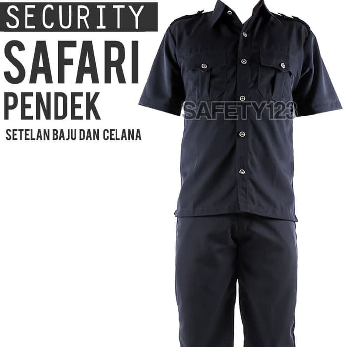 Baju seragam safari satpam lengan pendek - Hitam, M