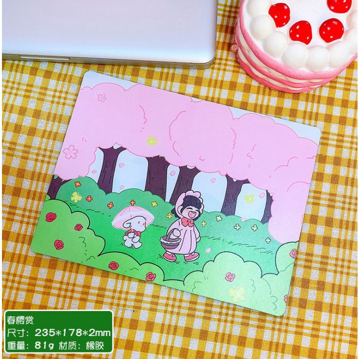 J2 - Mousepad kartun student Alas Mouse / Tatakan Mouse lentur-spring cherry