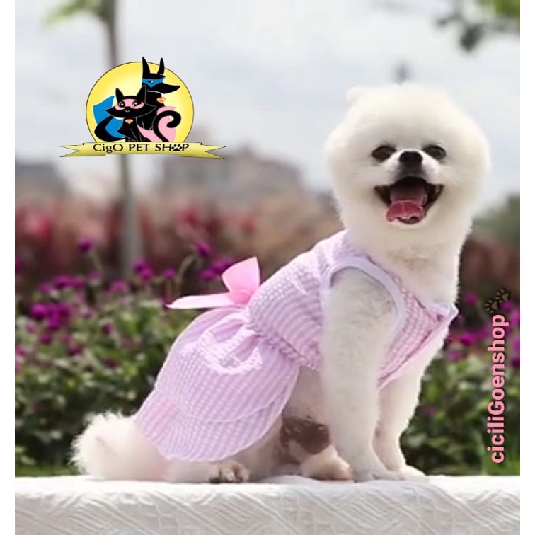 Baju anjing kucing dress merah kotak pita rok seragam