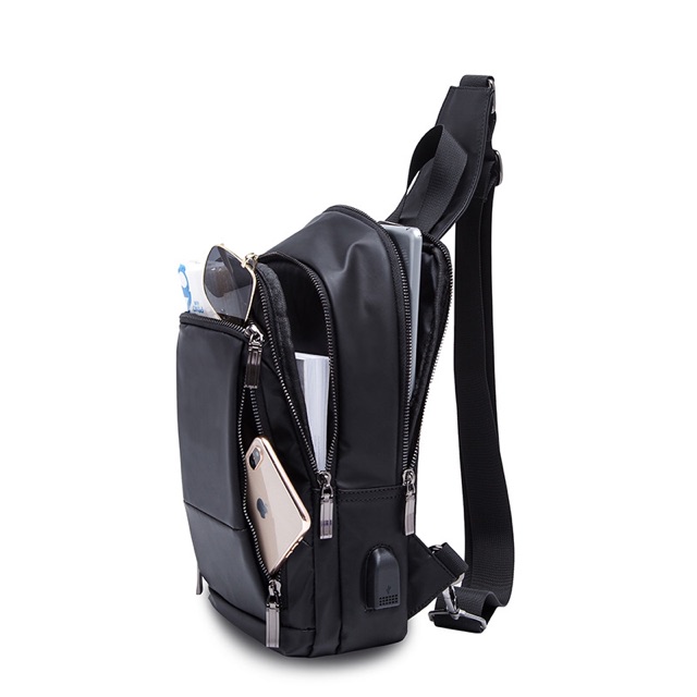 Tas Selempang Pria import waterproof Sling Bag USB Port Anti Air