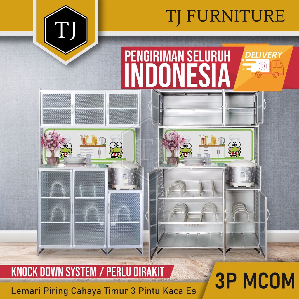 Cahaya Timur Rak Piring / Kitchen Locker / Lemari Dapur 3 Pintu Kaca Es Samping Plat - 3P MCOM Kaca 