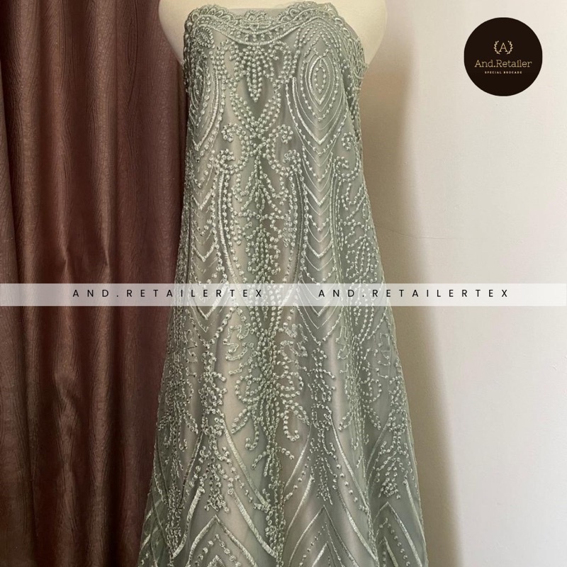 Brokat Tile Bordir Exclusive Elie Saab Warna Sage Green