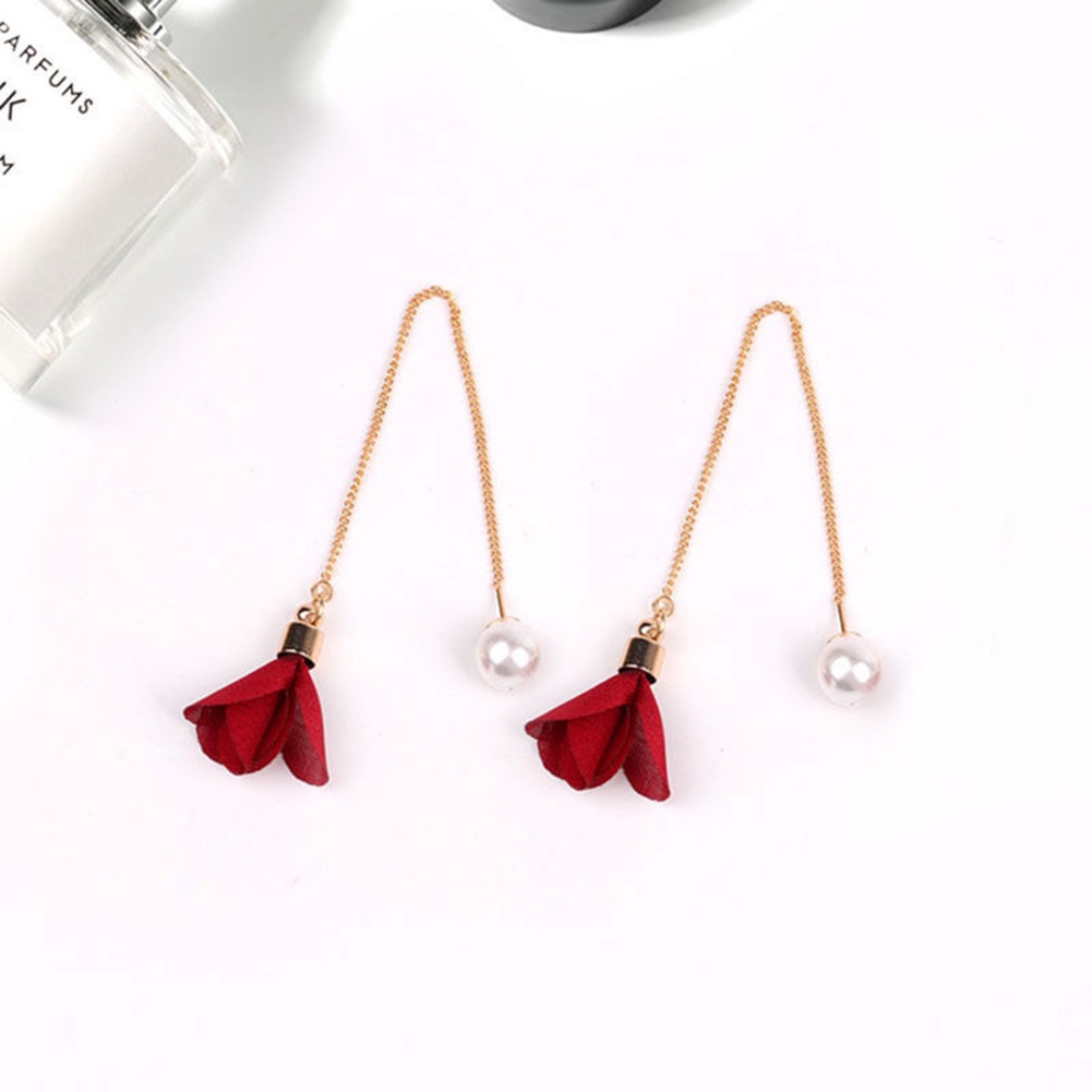 Hu Hu Hu Hu Hu Alat Bantu Pasang Kacamata♡ Anting Gantung Panjang Model Bunga Dengan Mutiara Imitasi Untuk Wanita