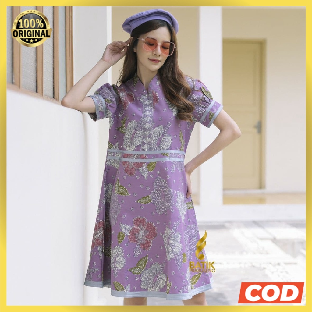 INAYAH Dress Atasan Modern Batik Wanita Elegan Lengan Panjang Jumbo Lapis Furing Prabuseno Ori Premi