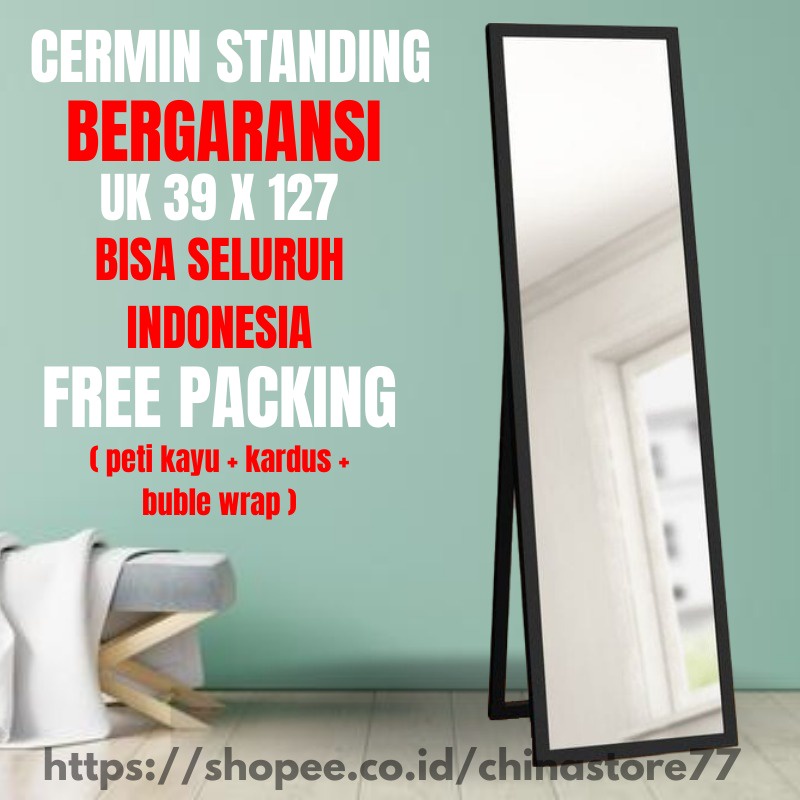 Cermin Standing Full Body Mirror Aesthetic Kaca Cermin Standing Berdiri Dinding Mirror full body Besar Panjang satu badan Make Up rias uk 127 x39 cm