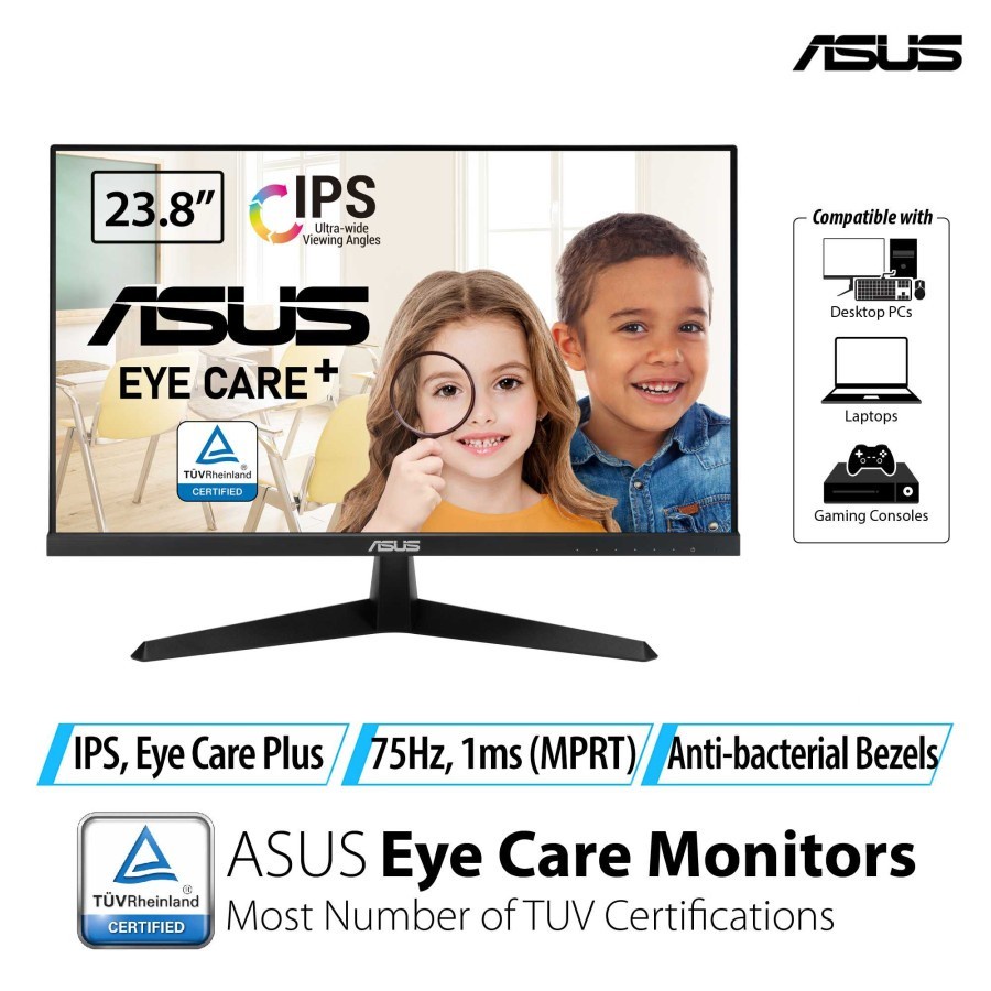 ASUS VY249HE Eye Care Monitor 23.8&quot; Full HD, IPS, 75Hz, 1ms, FreeSync