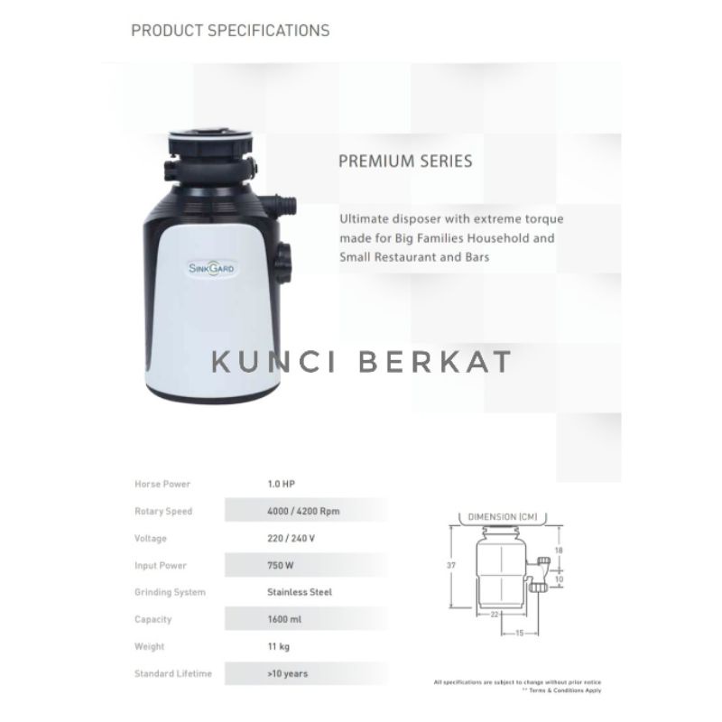 SinkGard Premium Food Waste Disposer/Afur Kitchen Sink Penghancur Sisa Makanan/Sink Gard