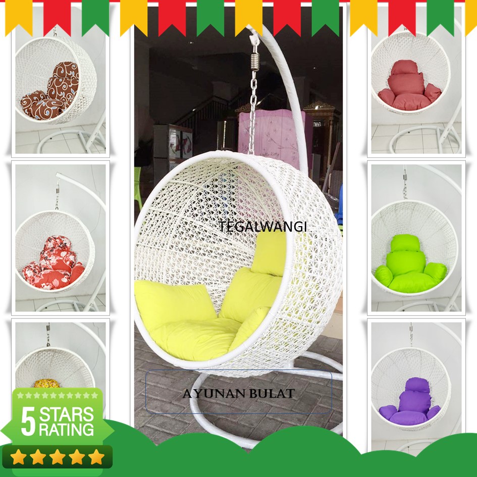 Ayunan Rotan Gantung Besi Bentuk Bulat Anyaman Rotan Sintetis