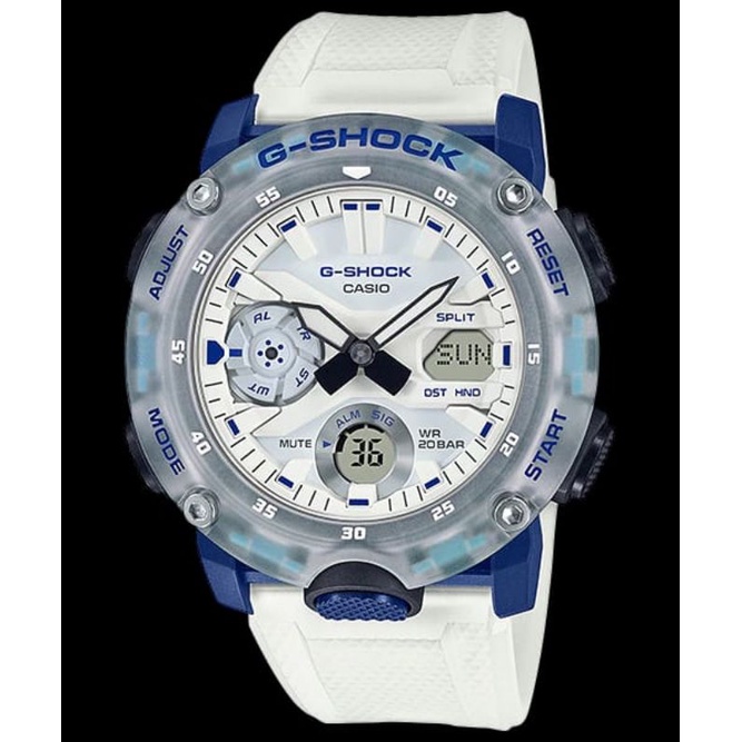 jam tangan pria casio g-shock GA-2000HC-7ADR WHITE BLUE ORIGINAL GARANSI RESMI 2 TAHUN