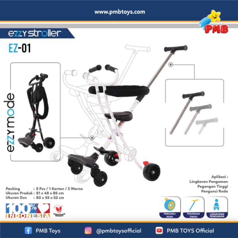 Stroller PMB EZ-01 Warna PUTIH Kereta dorong bayi Sepeda Micro Trike