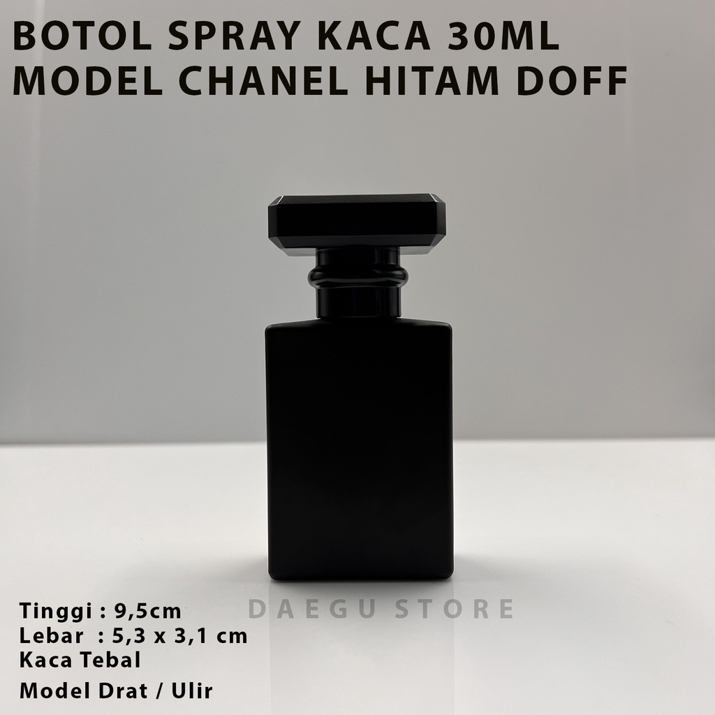 Botol Parfum 30ml Spray Kaca Kotak Isi Perfume Refill Isi Ulang Minyak Wangi  - Hitam Doff CHA