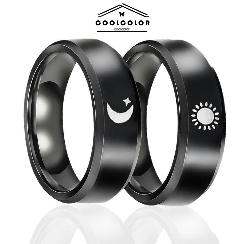 COD Simple Moon Sun Couple Trendy Wide Love Rings Hadiah Indah untuk Pacar Pacar di Hari Valentine- cl