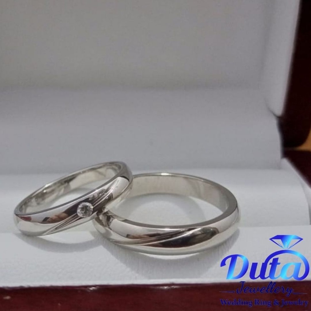 Cincin Nikah Sepasang Cincin Emas Putih dan Cincin Perak Murni