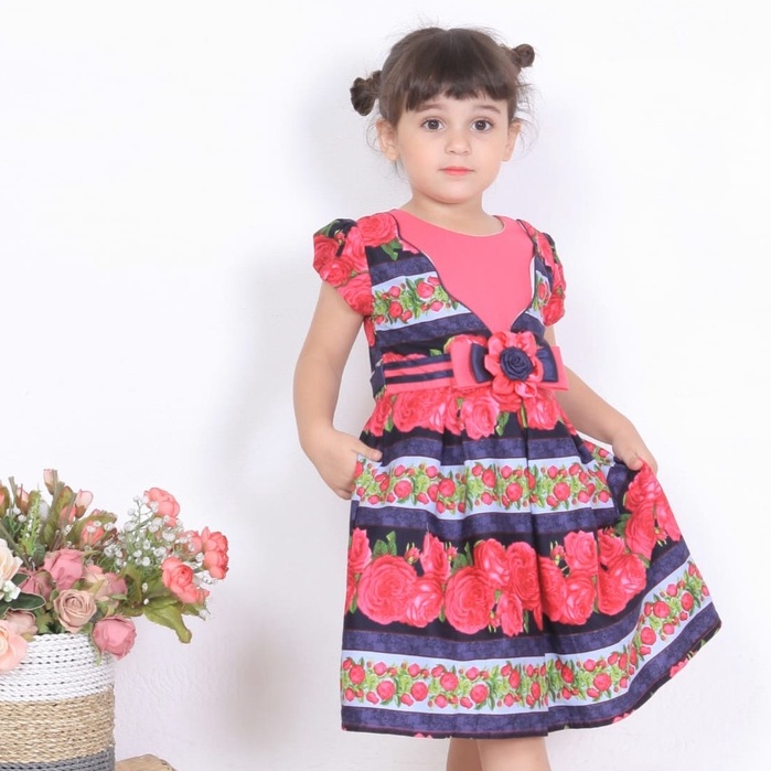 Two Mix - Dress Anak Perempuan Motif Bunga Cantik 1-12 Tahun Lebaran 3988