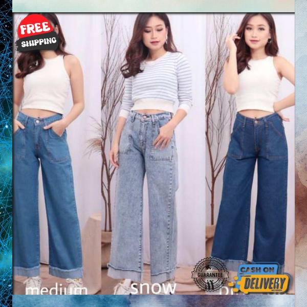 Cln Kulot Cewek Import High Waist Lipat Sobek Lutut Dewasa Premium Clana Wnta Kekinian 2023 Celana W