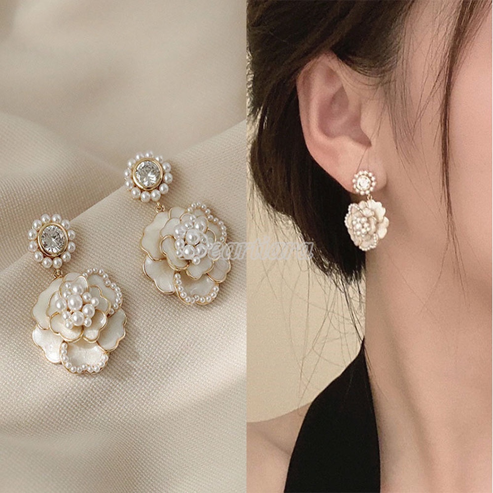 Pearl Camellia Earrings Temperament Earrings Silver Needle Stud Earrings Women