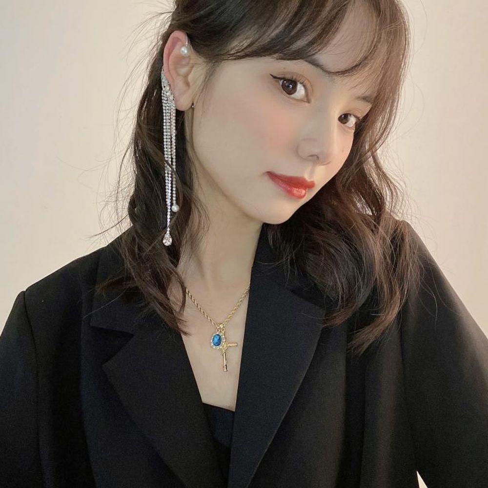 Mxbeauty Anting Tssel Kristal Multi-layer Retro Fashion Perhiasan Zirkon Kilat Gaya Korea Klip Telinga
