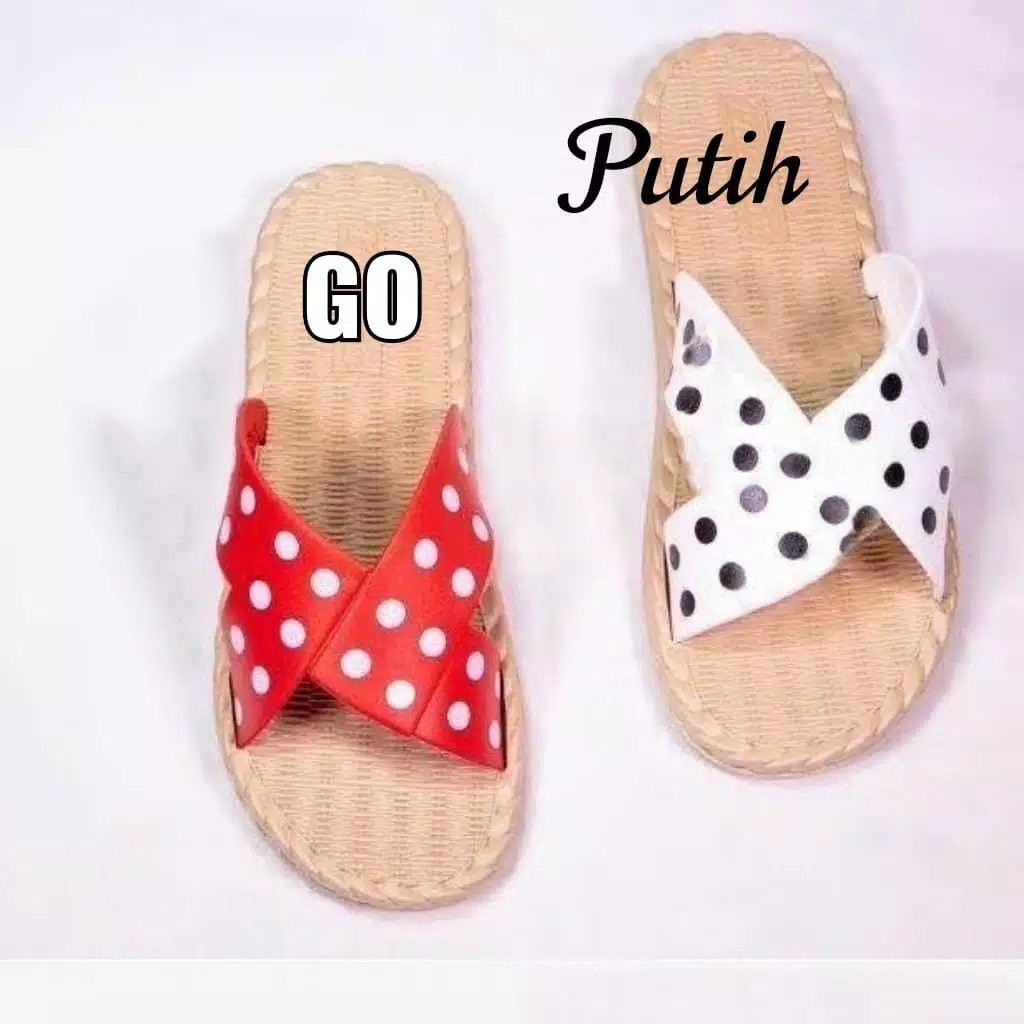 sogo Import BAN X POLKA ROTAN Sandal Wanita Murah Slip Casual Teplek Sendal Cewek Flat