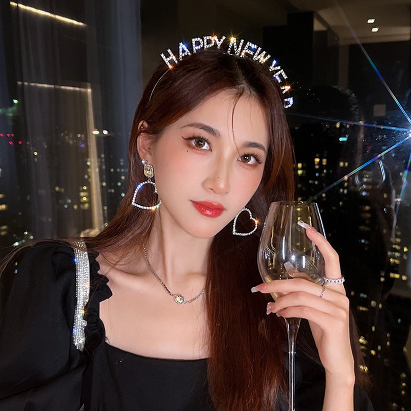 Bando Motif Tulisan Aksen Berlian Imitasi Bahan Alloy Untuk Aksesoris Rambut Wanita