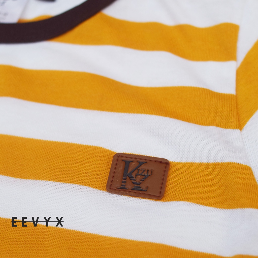 Kizzu Baju Kaos Distro Anak Laki Laki Umur 1-12 Tahun Bahan Cotton - Strip / Salur Kuning - Eevyx Store