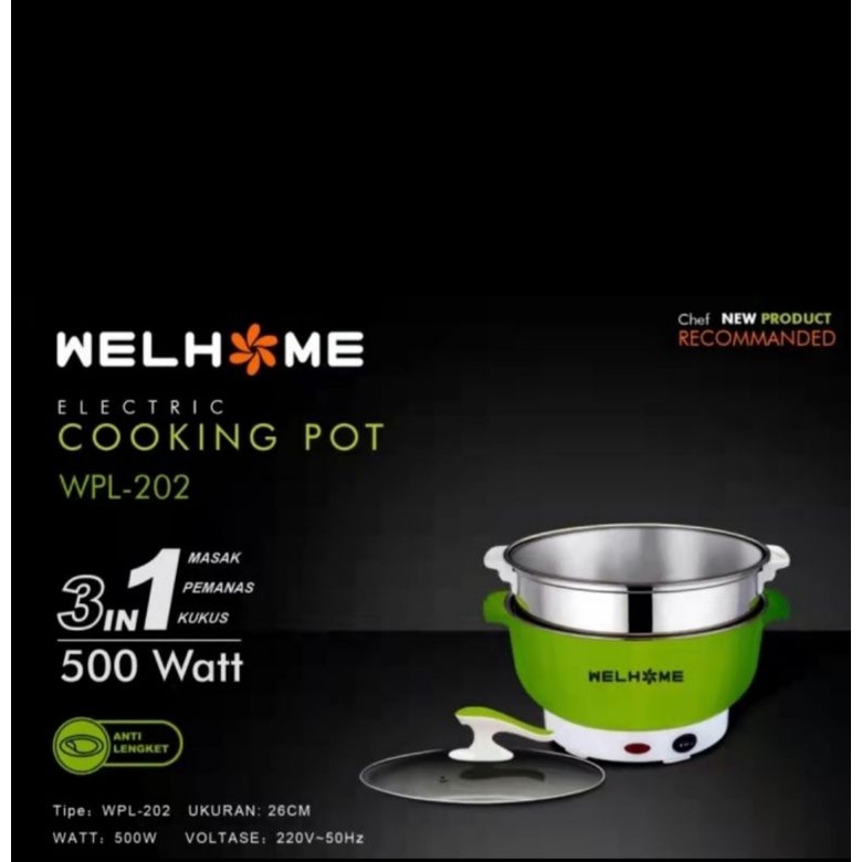 Cooking Pot Steamer Elektrik/Panci Elektrik WELHOME WPL-202/3 in 1 Serbaguna