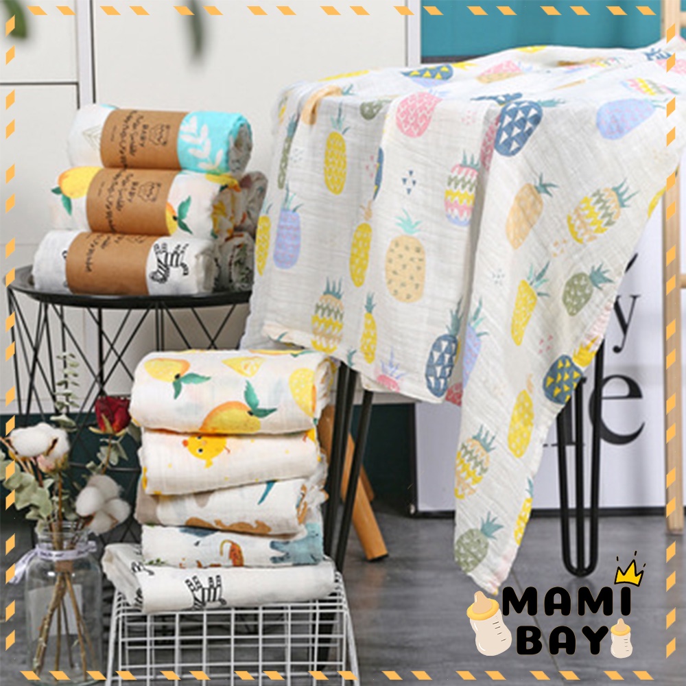 Mamibayi Muslin swaddle untuk bayi kain bedong selimut bayi motif lucu