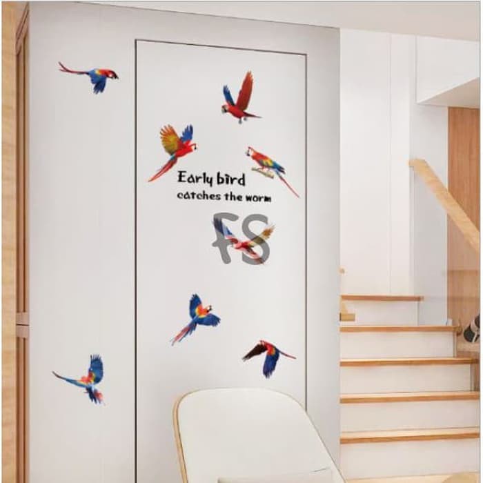 Stiker Dinding Motif Karakter Burung Kakak Tua Dekorasi Rumah