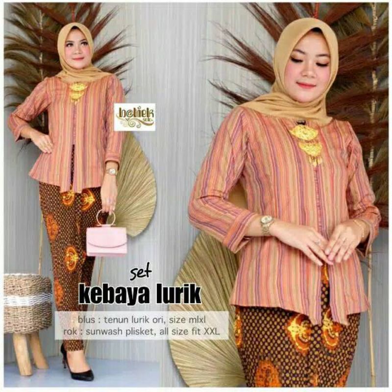 Jual Kebaya Wanita Set Kebaya Lurik Ayu Rok Batik Plisket Seragam