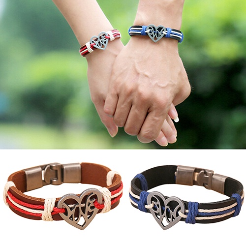 Hu Hu Hu Hu Hu Alat Bantu Pasang Kacamata♡ Gelang Tangan Strap Kulit Kepang Multi Layer Liontin Hati Hollow Bahan Alloy Untuk Wanita