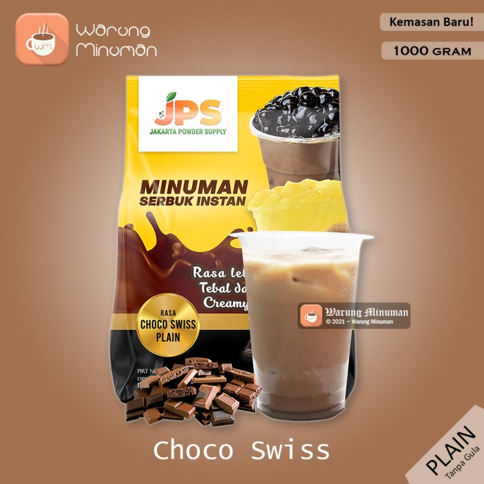 

DISKON - (BISA COD) Bubuk Minuman 1 kg Choco Swiss Cokelat Delfi JPS Plain Tanpa Gula